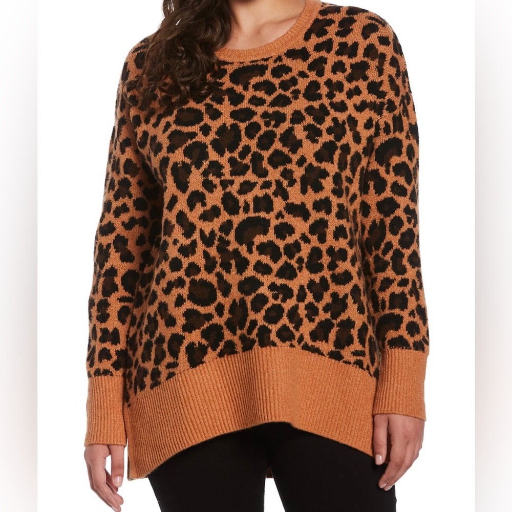 RAFAELLA Leopard Print Tunic Length Sweater Size M